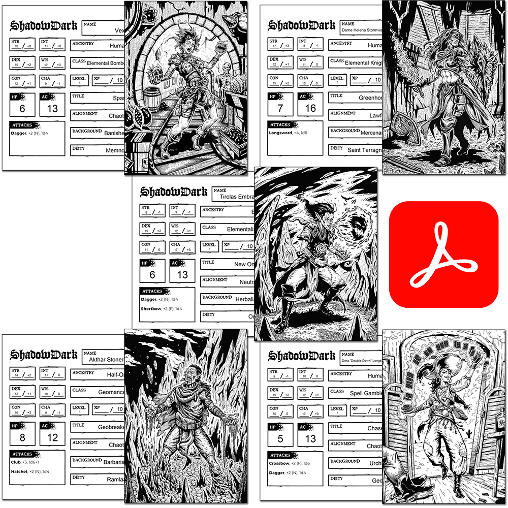 Elemental Storm Premade 1st-Level Characters Shadowdark PDFs