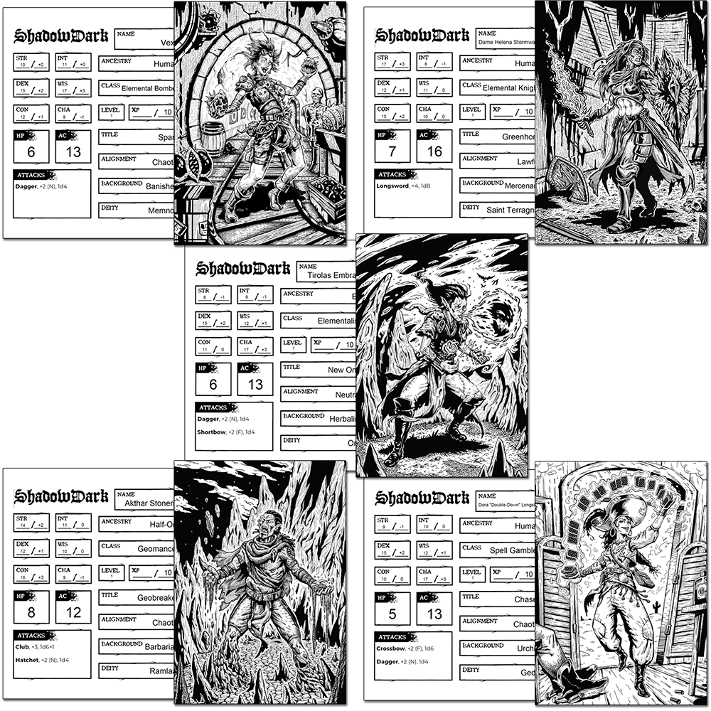 Elemental Storm Premade 1st-Level Characters Shadowdark PDFs
