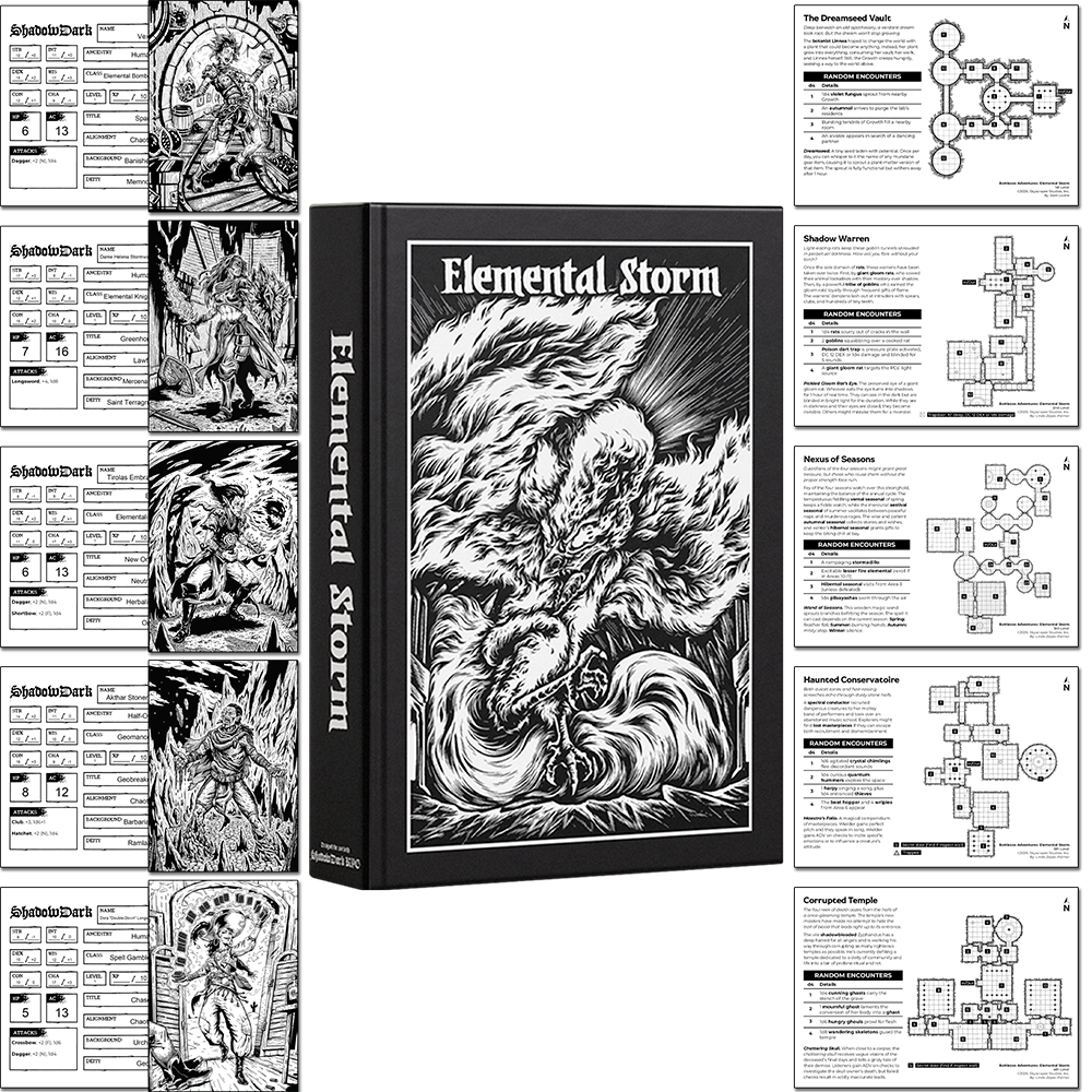 Elemental Storm Premade 1st-Level Characters Shadowdark PDFs