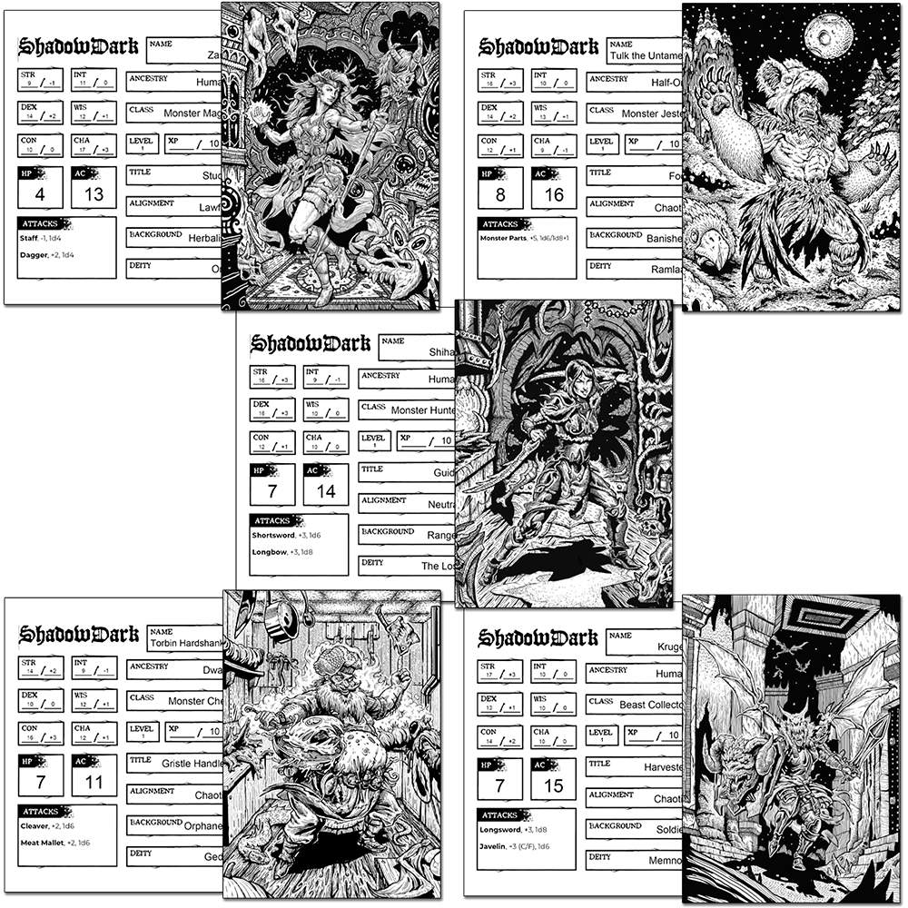 Monster Hunt Premade 1st-Level Characters Shadowdark PDFs