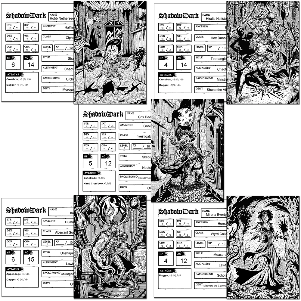 Strange and Unusual Premade 1st-Level Characters Shadowdark PDFs